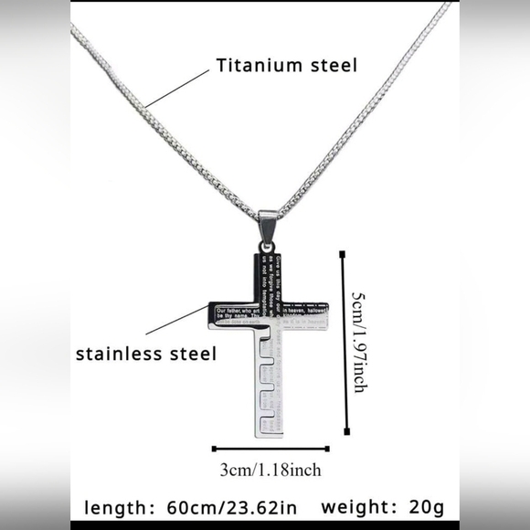 SilverTitanium Steel Cross Patchwork Design‎ Long Necklace Unisex Sweater Chain - Picture 2 of 4